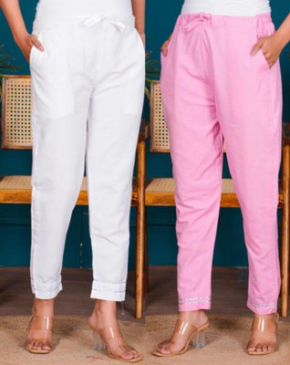 RN Enterprises Regular Fit Women Pink, White Trousers