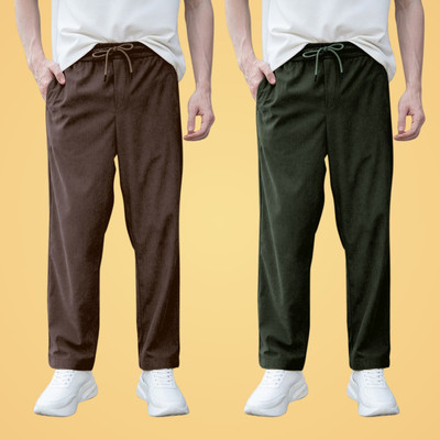 GIBBONTE Solid Men Brown, Dark Green Track Pants