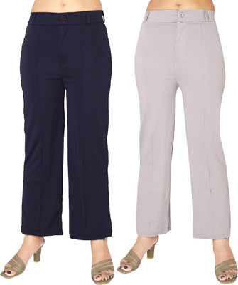 fshion bazaar Straight Fit Women Grey, Blue Trousers