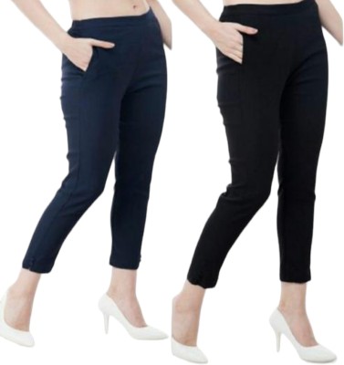 mre Regular Fit Women Black, White Trousers