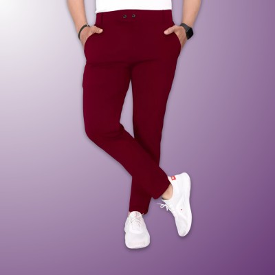 GIBBONTE Slim Fit Men Maroon Trousers