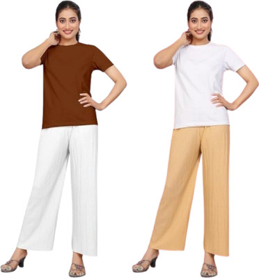 Khdijh Creation Regular Fit, Comfort Fit Women White, Beige Trousers
