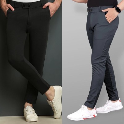 TRY SPORTSWEAR Slim Fit Men Black, Grey Trousers