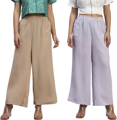 HOE Regular Fit Women Beige, Purple Trousers