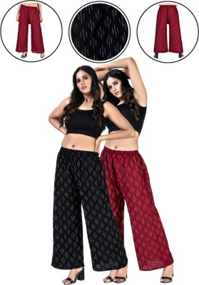 4K FASHION Relaxed Women Black, Maroon Trousers