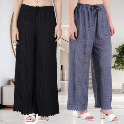 KWSH Regular Fit Women Black, Grey Trousers