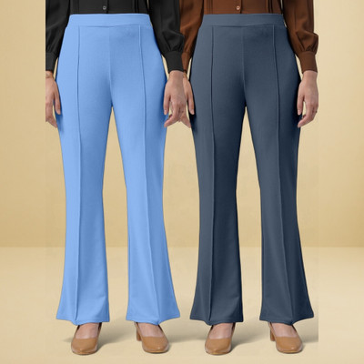 Anitafashion Loose Fit Women Light Blue, Grey Trousers