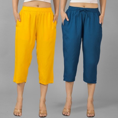 QuaClo Regular Fit Women Yellow, Blue Trousers