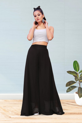 Anti Wrinkle Designer Flared Women Black Trousers