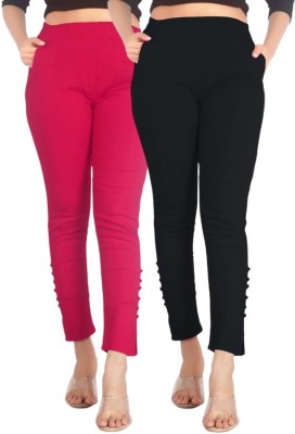 SAJATA Slim Fit Women Black, Pink Trousers