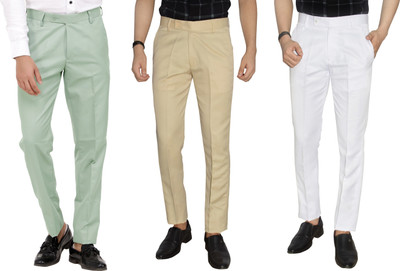 Kundan Regular Fit Men Light Green, Beige, White Trousers