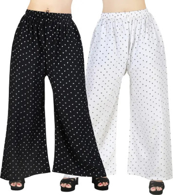 GLOWIC Regular Fit Women Black, White Trousers