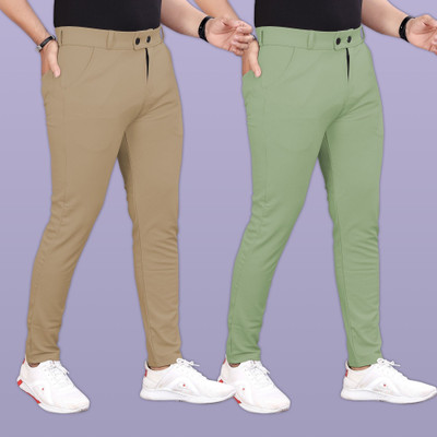 GIBBONTE Slim Fit Men Khaki, Light Green Trousers