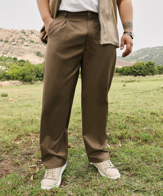 Instafab Plus Straight Fit Men Brown Trousers