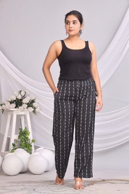 Munazkim Fashion Comfort Fit Women Black, White Trousers