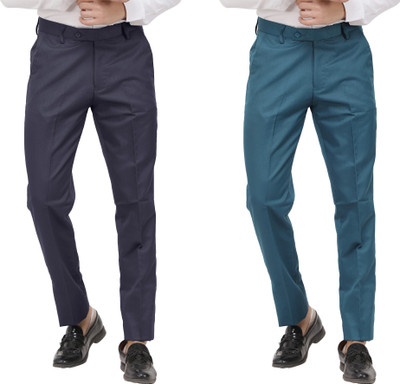 Kundan Regular Fit Men Grey, Dark Blue Trousers