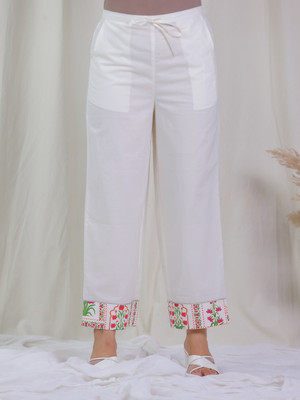 Aramya Comfort Fit Women White Trousers
