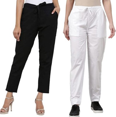 MayFay Regular Fit Women Black, White Trousers