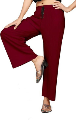 Khdijh Creation Regular Fit, Comfort Fit Women Maroon Trousers