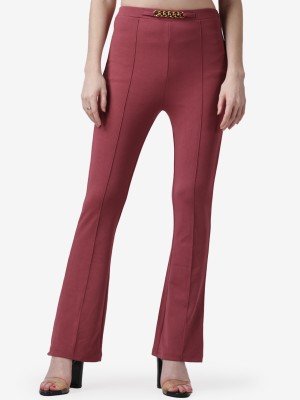 POPWINGS Flared Women Maroon Trousers