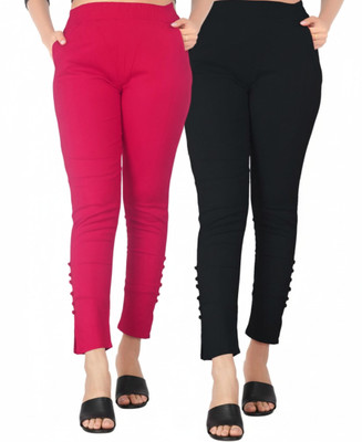 Deepa Skinny Fit Women Black, Pink Trousers