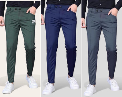 Clothess Stores Regular Fit Men Grey, Dark Green, Dark Blue Trousers