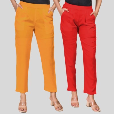 QuaClo Regular Fit Women Yellow, Red Trousers