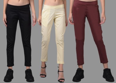 Dollar Missy Slim Fit Women Black, Cream, Maroon Trousers