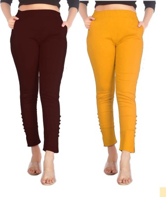 SAJATA Slim Fit Women Brown, Yellow Trousers