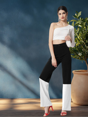 KOTTY Regular Fit Women Black, White Trousers