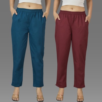 QuaClo Regular Fit Women Blue, Maroon Trousers