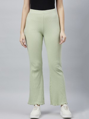 BLINKIN Flared Women Light Green Trousers