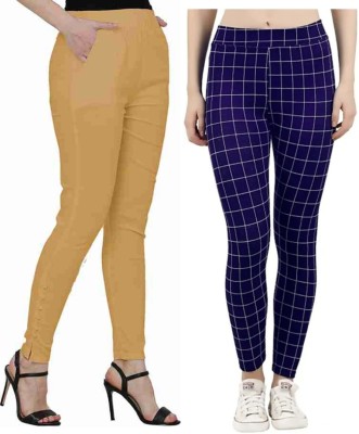 GOODZHUB Slim Fit Women Blue, Yellow Trousers