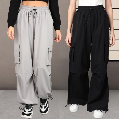 1stLov Loose Fit Women Black, Grey Trousers