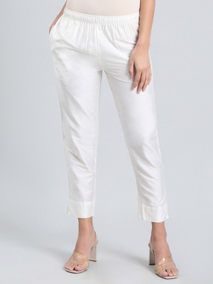 GO COLORS Straight Fit Women White Trousers