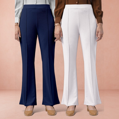 lookskky Loose Fit Women Dark Blue, White Trousers