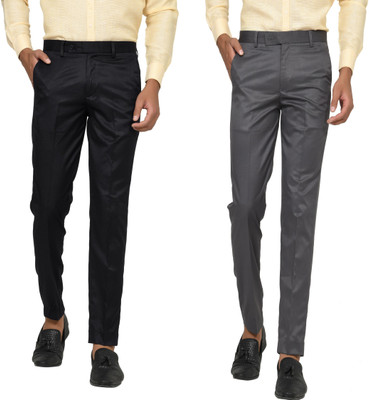HAUL CHIC Regular Fit Men Black, Silver Trousers