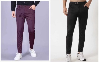 chirag enterprises Regular Fit Men Purple, Black Trousers