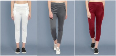 Miraksh Regular Fit Women White, Grey, Maroon Trousers