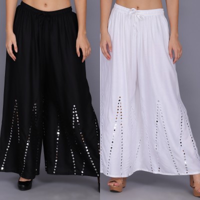 DV CREATIONS Loose Fit Women Black, White Trousers