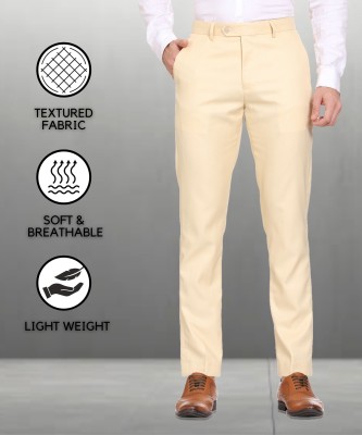 Maleno Slim Fit Men Cream Trousers