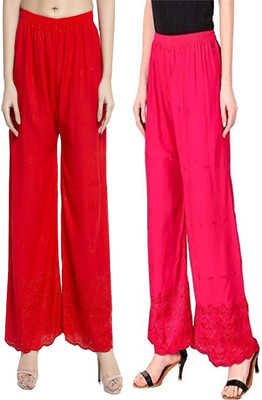 Kanna Fabric Regular Fit Women Red Trousers