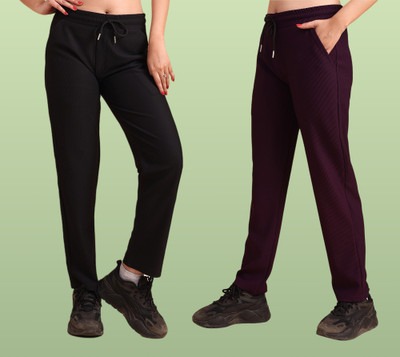 GIBBONTE Self Design Women Black, Maroon Track Pants