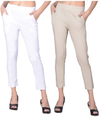 Comfort Lady Regular Fit Women White, Beige Trousers