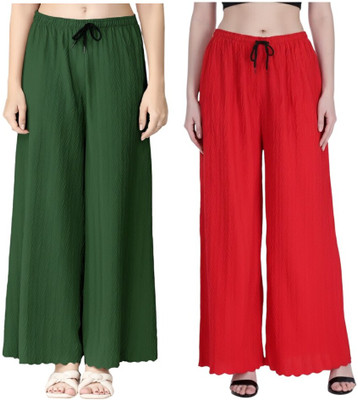 MUZUN Regular Fit Women Green, Red Trousers