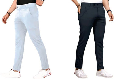 ADVIK FASHION HUB Slim Fit Men Black, Silver Trousers