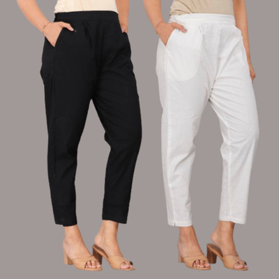 Zucii Regular Fit Women Black, White Trousers