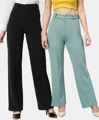 GLADLY Regular Fit Women Black, Light Green Trousers