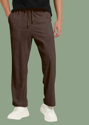 NIVEDANM Solid Men Brown Track Pants