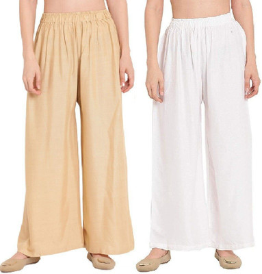 ZAYANQA Flared Women Beige, White Trousers